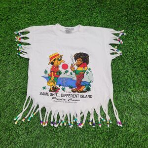 Vintage Jamaican Fringed Shirt Womens Small 18x18 Punta-Cana